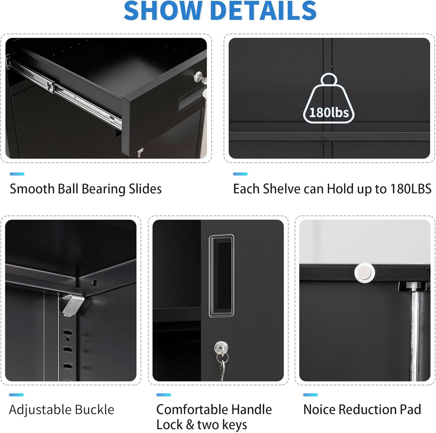 Metal Storage Cabinet, 36" H Locking Storage Cabinet with Two Drawers and Adjustable Shelf, Metal Cabinets for Office, Garage, Home-Black