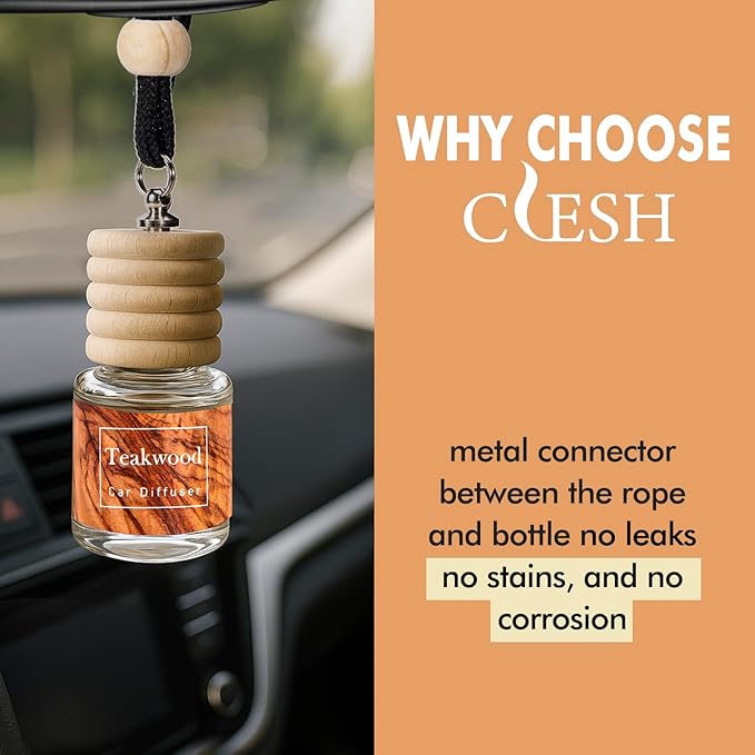 Hanging Car Air Freshener, Teakwood, Leather, Ice, 3 Pack, Essential Oil Car Diffuser, Long Lasting Air Fresheners for Men