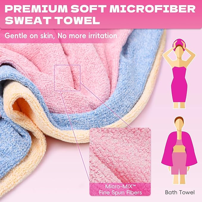 Microfiber Gym Towels for Showering Working Out Quick Dry Negative ions Large Middle Small Sizes Lightweight Gym Towel for Men Women Tennis Sports Towels for Body Hot Yoga Fitness Essentials