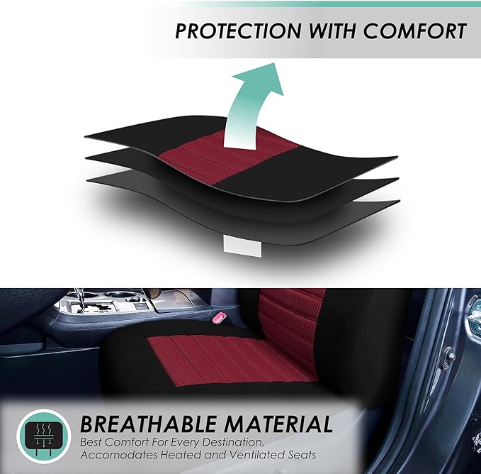 FH Group Automotive Car Seat Covers Front Set Premium 3D Air Mesh Front Seat Covers, Airbag Compatible Universal Fit Interior Accessories for Cars Trucks and SUVs - Burgundy