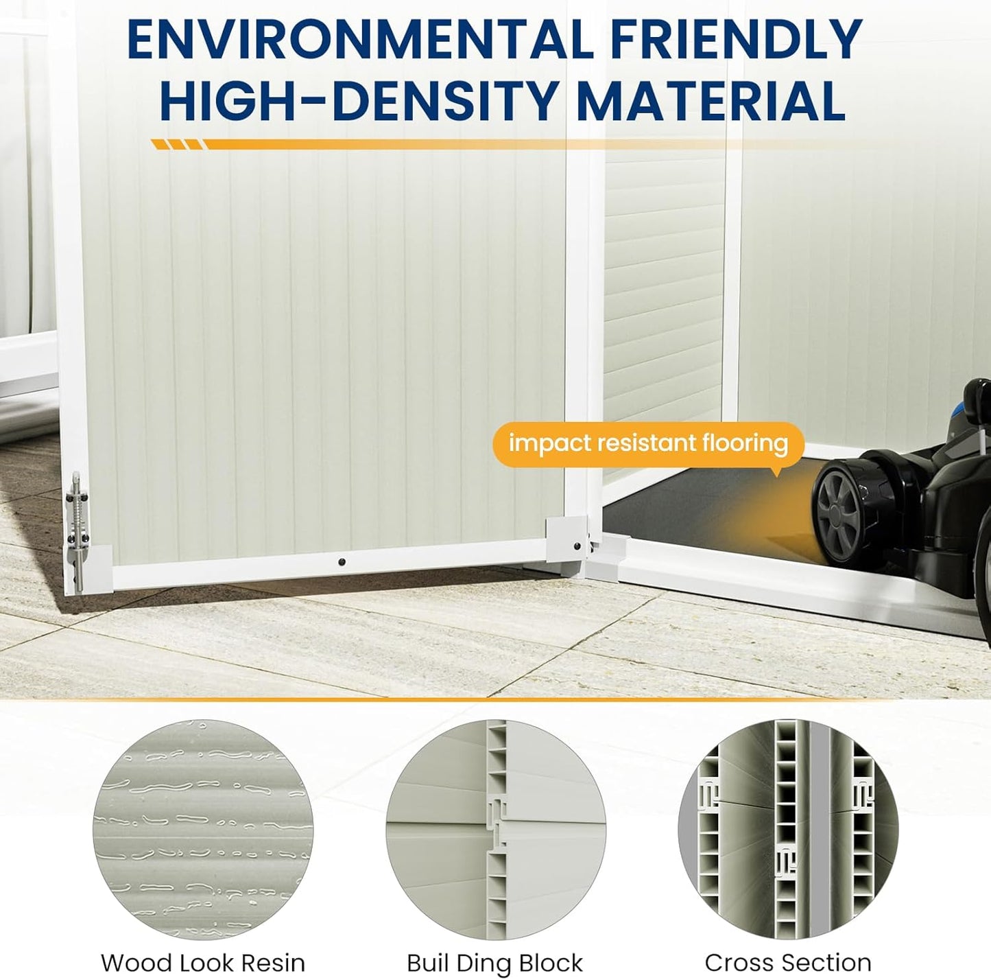 Amopatio 41 Cu Ft Outdoor Storage Shed, Horizontal Resin Trash Can Storage, Weather Resistance, Storage Box with Floor Included for Garden Tools, Lawn Mowers, Garbage Cans, Patio Use, Sandstone