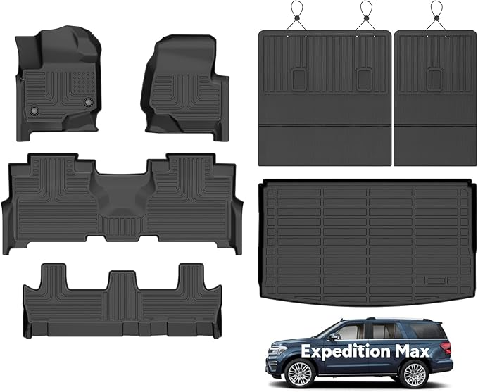 Wayhigh® Floor Mats & Backseat Cargo Liner for 2021-2025 Ford Expedition Max 8 Seats Bench Seating(Only Fit Max), All Weather Protection TPE Waterproof Floor Liners, Expedition Max Accessories
