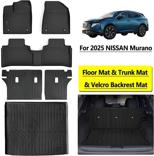 Floor Mat with Trunk Mat for 2025 Nissan Murano with Velcro Backrest Mat TPE All Weather Protection Floor Liners & Cargo Liners Covering The Backrest Accessories