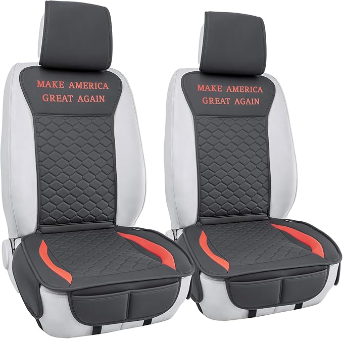 Elantrip 2PCs Front Car Seat Covers Leather MAGA Seat Protector Universal fit for Most Cars SUVs and Trucks Water Proof Seat Protector Black & Red