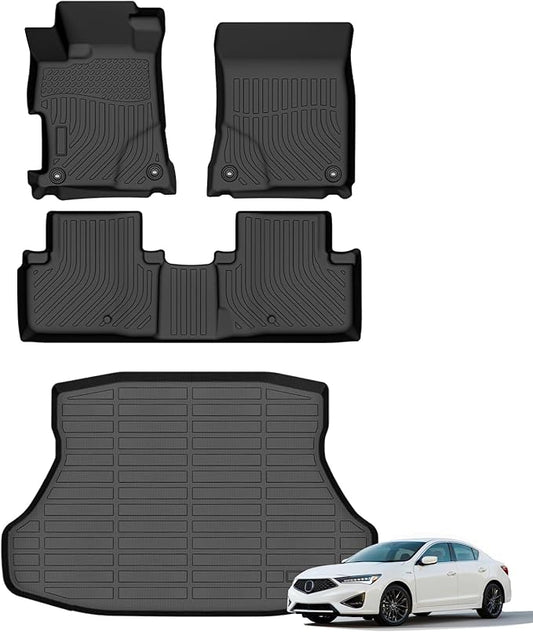 Floor Mats & Cargo Liner for Acura ILX 2013-2022, All Weather Automotive TPE Floor Liners Set Anti-Slip Waterproof Accessories (Car Mats+Trunk Mat) Black