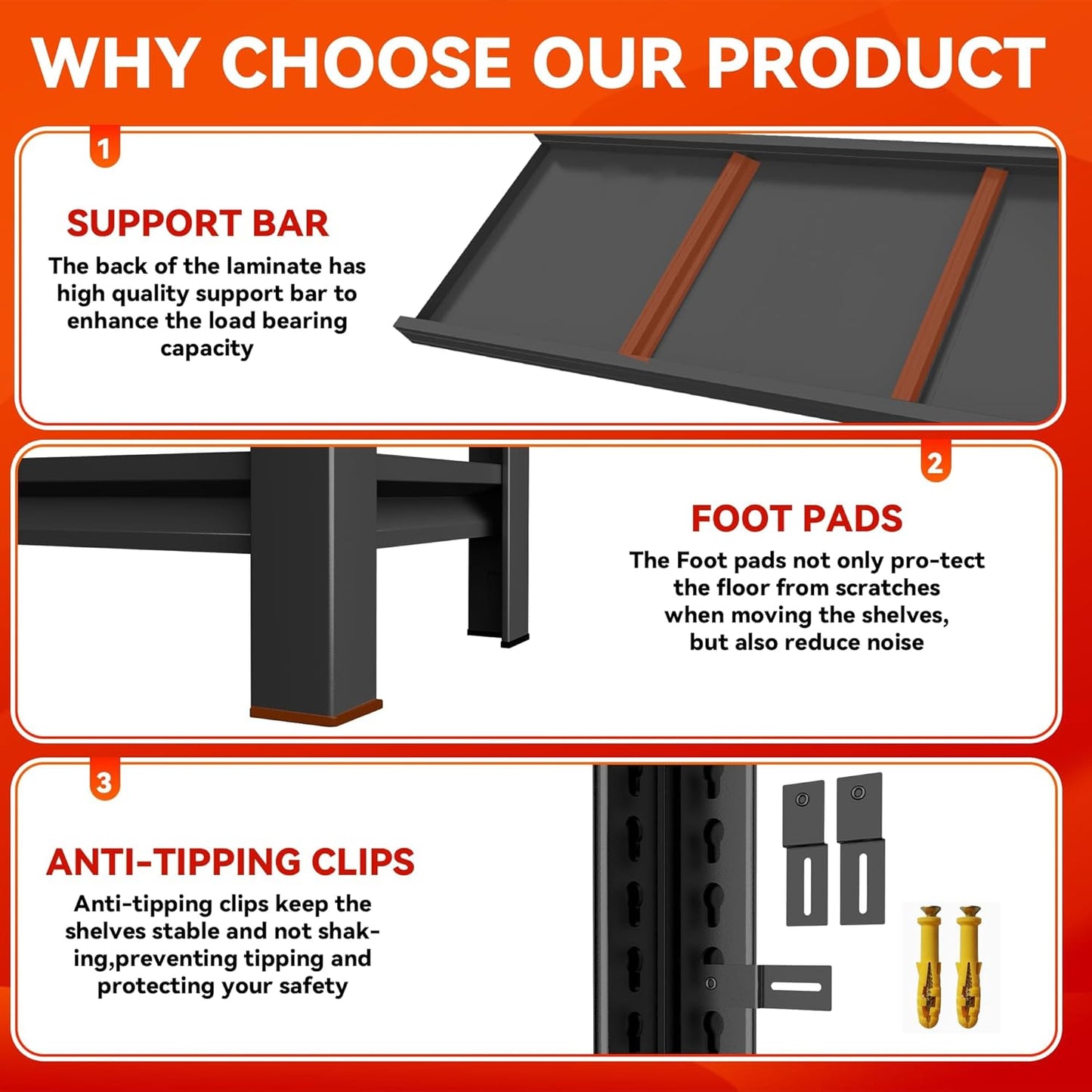 78''H Garage Storage Shelves Heavy Duty 3500 LBS Capacity Metal Garage Shelving, Adjustable 5 Tier Steel Industrial Shelving Units for Utility Room, Warehouse and Basement, Black (14''Dx40''Wx78''H)