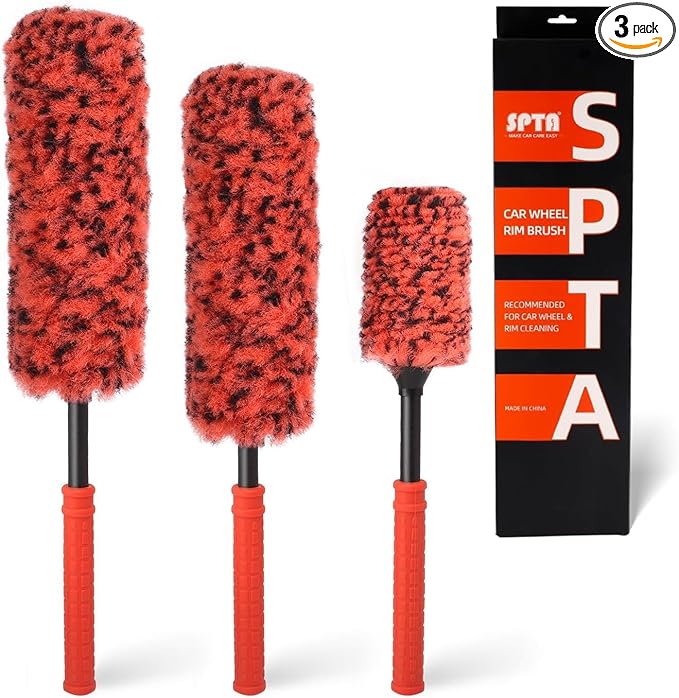 SPTA Rim Cleaner Brush, 3 Pcs Synthetic Ultimate Wheel Brush Set, Flat Spoke Wheel Cleaning Brush, Car Wheel Brush, Brush for Cleaning Wheels, Safe for Cars, Trucks, SUVs, RVs, Motorcycles & More