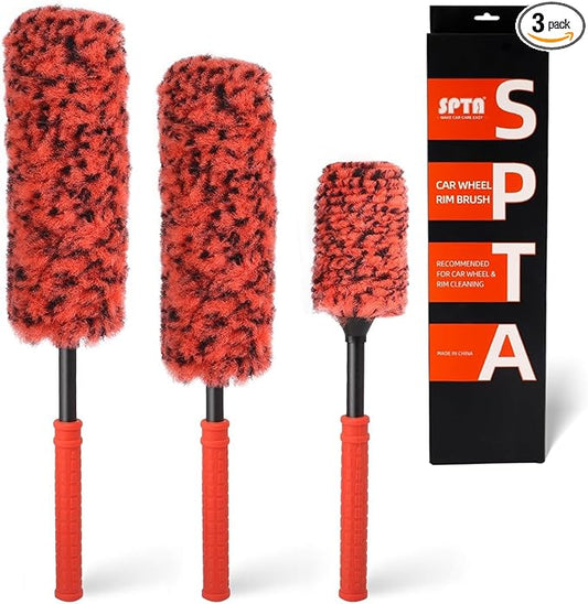 SPTA Rim Cleaner Brush, 3 Pcs Synthetic Ultimate Wheel Brush Set, Flat Spoke Wheel Cleaning Brush, Car Wheel Brush, Brush for Cleaning Wheels, Safe for Cars, Trucks, SUVs, RVs, Motorcycles & More