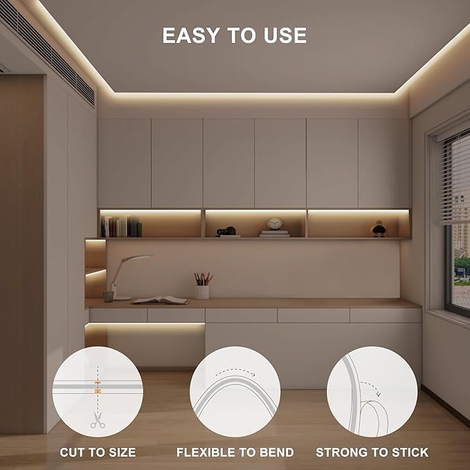 16.4ft COB LED Strip Light with Remote, 3000K Dimmable Bright Warm White Led COB Strip Light, White Continuous Led Strip Light for Mirror, Stair, Cabinet, Room