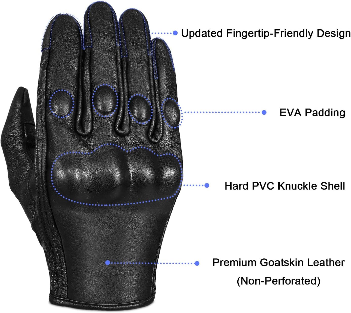 Full Finger Goat Skin Leather Touch Screen Motorcycle Gloves Men S,M,L,XL,XXL (Non-Perforated, L)