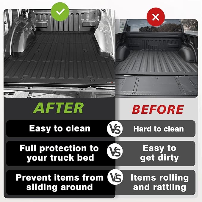TripleAliners Truck Bed Mat Compatible with 2015-2023 Ford F150 & Lightning Accessories 5.5FT Flush All Weather Protection TPE Heavy Duty Pickup Cargo Mat