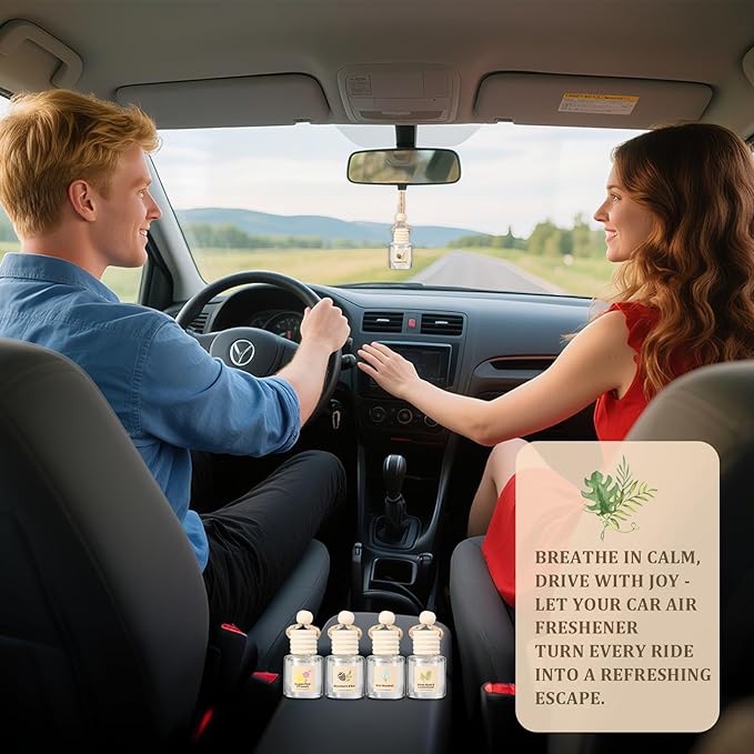 Car Air Freshener Oil Diffuser - Hanging Long Lasting Scent for Car & Home (BlackBerry & Bay, White Musk & Cedarwood, English Pear & Freesia, Wild Bluebell)