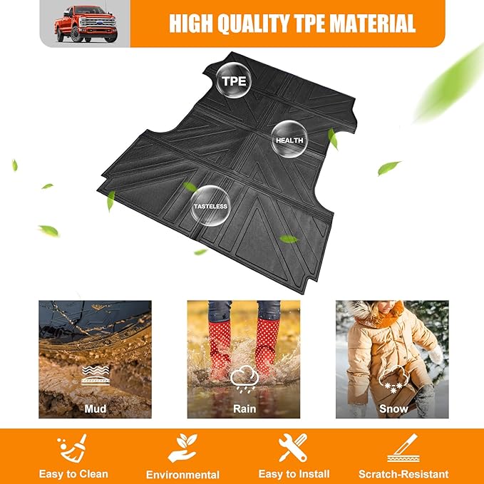 Truck Bed Mat Compatible with 2017-2024 Ford F250 F350 F450 6.8 FT Truck Bed Liner Cargo Mats TPE Cargo Liner Replacement for Ford F250 F350 Accessories(6.8FT Bed Mat)