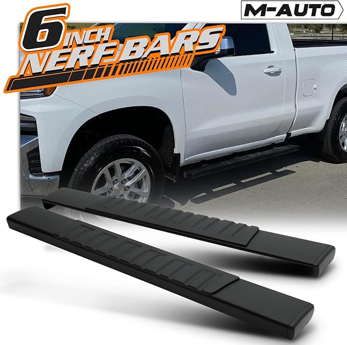 M-Auto 6" Running Boards Side Step Bars Compatible with 2019-2025 Chevy Silverado GMC Sierra 1500 2500HD 3500HD Regular Cab, Aluminum Side Step Nerf Bars, Powdercoated Black