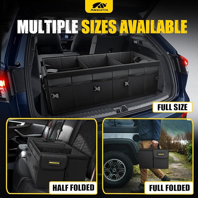 MIKKUPPA Car Trunk Organizer - 95L Collapsible Trunk Organizer with Lid, Sturdy Car Storage for SUV Auto Truck Van with Adjustable Straps and Non Slip Bottom (Black, X-Large)