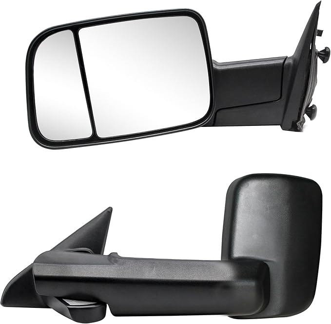 WLLW Towing Mirrors fit for 2009-2018 Dodge Ram 1500 2500 3500 Pickup with Manual Adjust Glass Manual Flip Manual Folding Black Cap