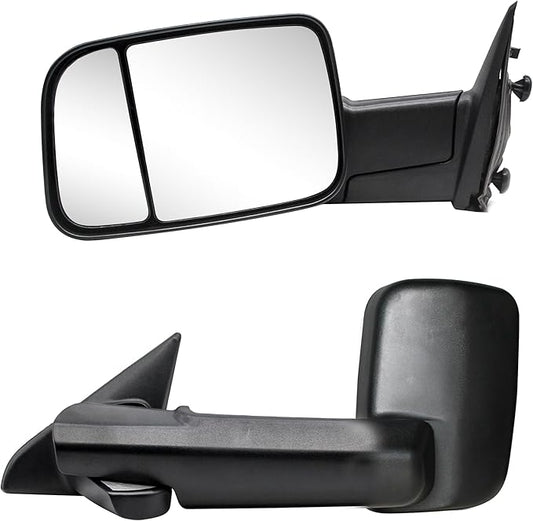 WLLW Towing Mirrors fit for 2009-2018 Dodge Ram 1500 2500 3500 Pickup with Manual Adjust Glass Manual Flip Manual Folding Black Cap