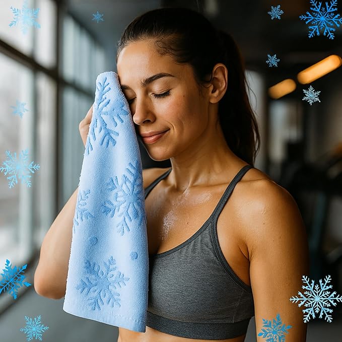 4 Pack 3D Winter Snowflake Bath Towels 14" x 30" Christmas Bathroom Hand Towels Jacquard Absorbent Soft Cotton White Blue Design Kitchen Drying Cleaning Decorative Xmas Holiday