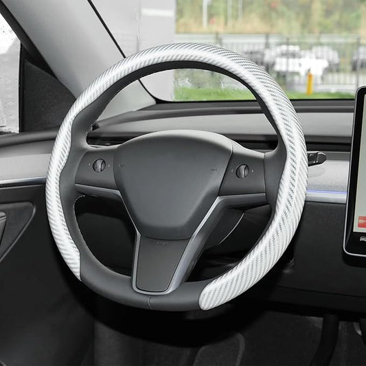frani Leather Steering Wheel Cover, Universal 15 Inch Premium Non-Slip Steering Wheel Cover White Carbon Fiber Texture