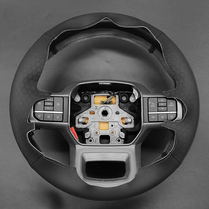 MEWANT DIY Black Solid Hexagon Embossed Faux Leather Steering Wheel Cover for Ford F150 Lightning F350 2024 Expedition