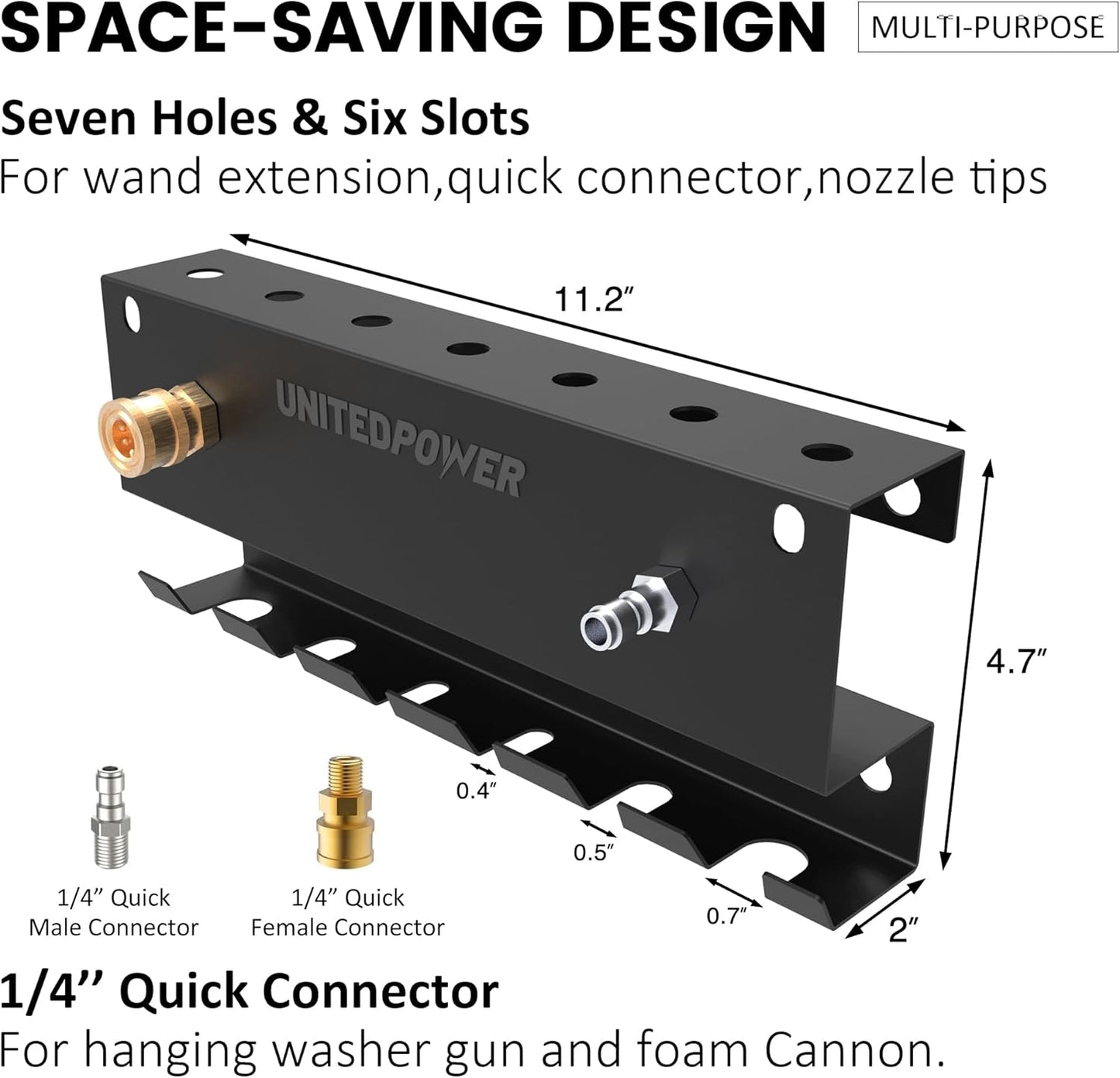 UNITEDPOWER Pressure Washer Gun Holder，Wall Mount Foam Cannon Holder，Tool Storage Rack for Pressure Washer Wand/Nozzle Tips, Car Wash Accessories Organizer, Black