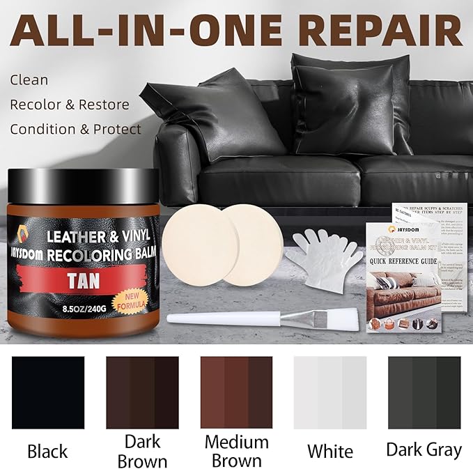 Leather Recoloring Balm, Leather Repair Kit, Leather Dye, Leather Color Restorer, Leather Scratch Remover, Leather Couch Paint, Repair, Leather Scratch Repair, Leather Restorer(Tan)