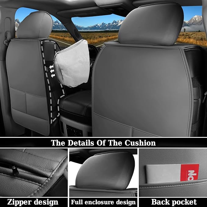 Coverado Leather Car Seat Covers, Waterproof Dooge Ram 1500 Seat Covers Compatible with 2002-2025 Dodge Ram 1500 2500 3500 with Flat Bench (Full Set, Dark Gray)
