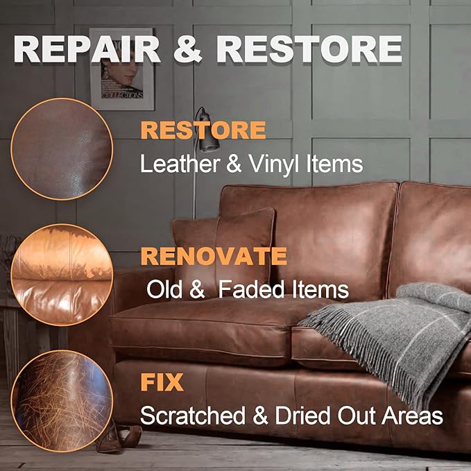 STARTSO WORLD Mink Oil Leather Recoloring Balm & Conditioner - Medium Brown Dye Kit for Couch, Car Seat, Shoe & Vinyl Repair