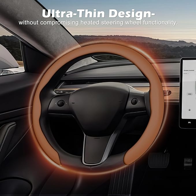 frani Nappa Leather Steering Wheel Cover, Universal 15 Inch Premium Non-Slip Steering Wheel Cover Camel Brown