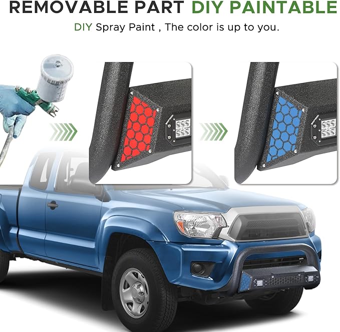 Bull Bar Fit for Toyota Tacoma 2nd gen 05 06 07 08 09 10 11 12 13 14 15 with LED Light & w/License Plate Bracket DIY Paintable Truck Front Bumper Brush Push Bar Front Grille Guard Protector