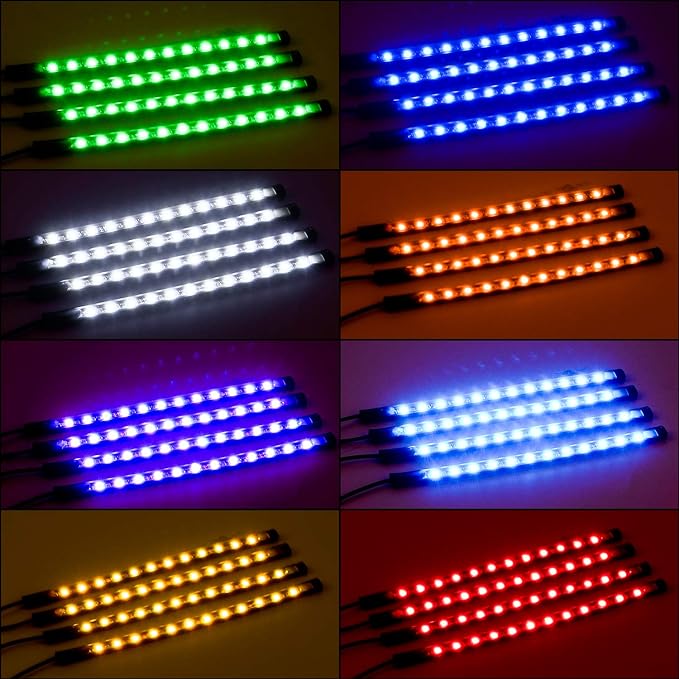 Nilight - TR-06 4PCS 48 LED Interior Lights DC 12V Multicolor Music Car Strip Light Under Dash Lighting Kit with Sound Active Function and Wireless Remote Control, 2 Years Warranty
