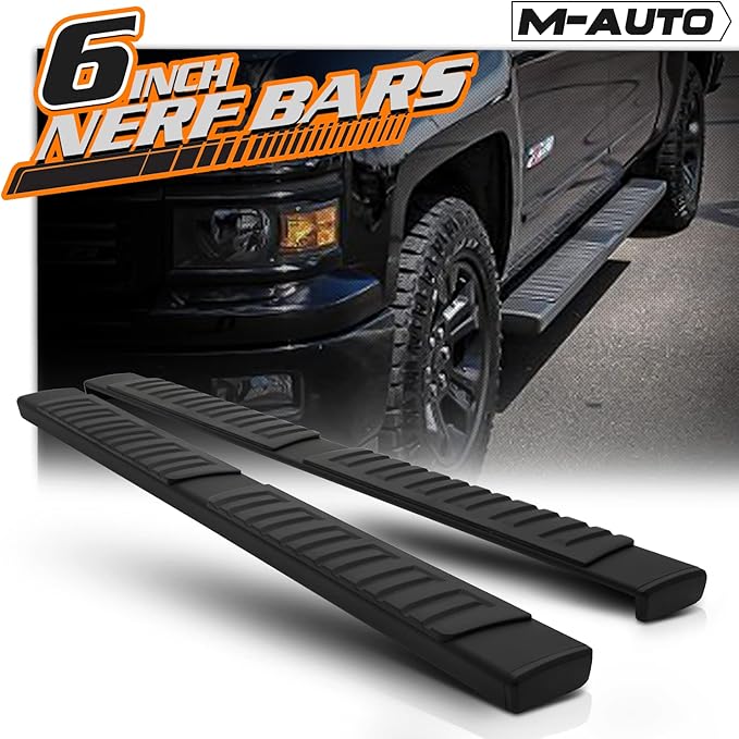 M-Auto 6" Running Boards Side Step Bars Compatible with 2019-2025 Chevy Silverado GMC Sierra 1500 2500HD 3500HD Extended Cab, Aluminum Side Step Nerf Bars, Powdercoated Black