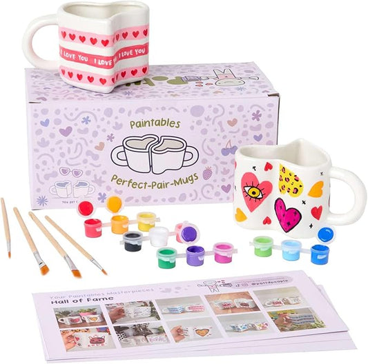 Pott’d Perfect-Pair-Mugs, Heart-Shaped Mug Painting Kit for Couples. Includes Ceramic Paints, Brushes & Inspiration Guide for Date Nights or Valentine’s Day Gifts