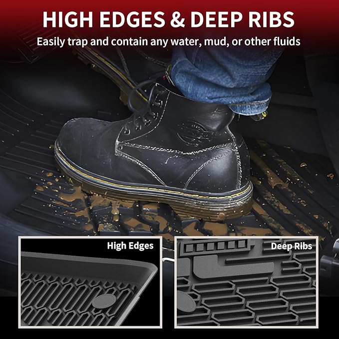 LASFIT Floor Mats and Trunk Mat for Ford Mustang Mach-E 2025 2024 2023 2022 2021 (Cargo Floor in Top Position) All Weather TPE Car Liners, 1st & 2nd Row & Cargo Liner, 4pcs Black