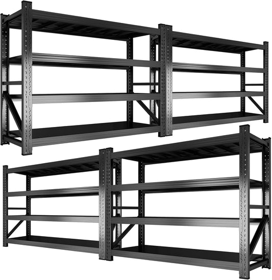 Metal Garage Shelving Heavy Duty, 4-Tier Adjustable Wire Storage Garage Shelves, 6000 LBS Loads Industrial Shelving Units for Garages, Warehouses, Kitchen, Black, 59" W x 24" D x 59" H,4 Pack