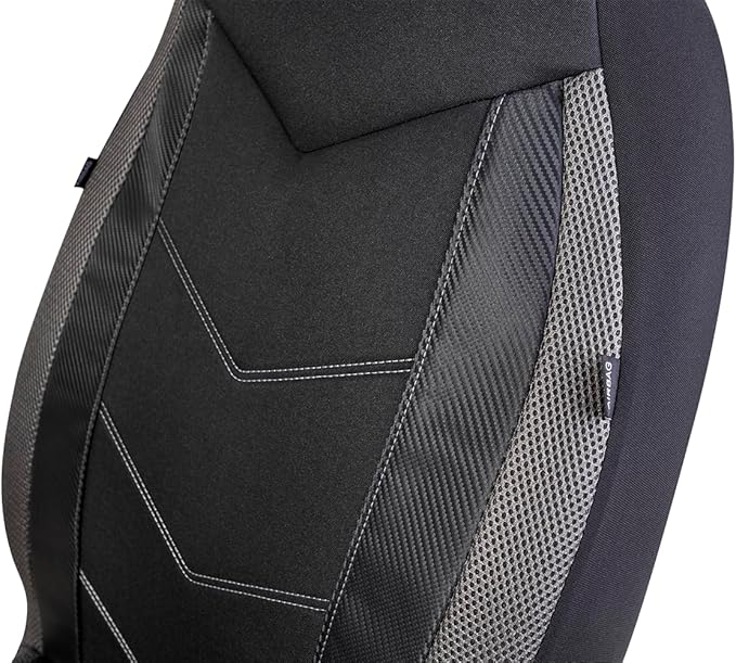 PIC AUTO High Back Front Car Seat Covers - Sports Carbon Fiber Mesh Design, Universal Fit, Airbag Compatible (Gray)