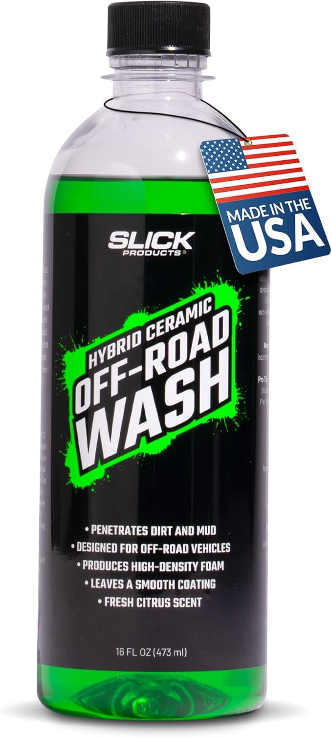 Slick Products Total Off-Road Wash Super Concentrate – Thick Foaming Car Wash Soap with Hybrid-Ceramic Formula for Dirt Bikes ATV UTV Trucks Jeeps and More – Foam Cannon Ready – 16 oz