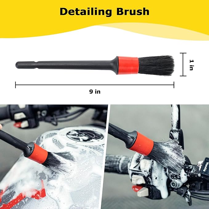 Motorcycle Cleaning Kit 6 Pack with Easy Reach Brush,Tire Brush,Wool Wash Mitt,Chain Brush,Detailing Brush and Microfiber Towel for Cleaning Motorcycle Mudguard,Rims,Exhaust,Frame