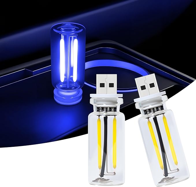 2-Pack Vintage USB LED Lights for Car Interior, Touch Dimmable Night Light - Retro Glass Bottle Filament Lamp Bulb for Bedroom, Camping, Holiday Decoration Ambiance