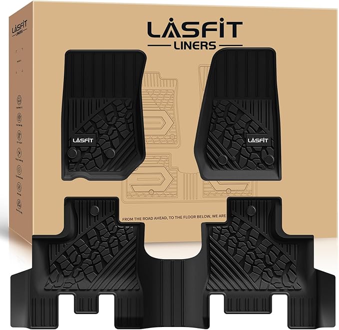 LASFIT Floor Mats for Jeep Wrangler JK 2014-2018 Unlimited 4-Door (NOT for JL or 2-Door) All Weather TPE Custom Fit Car Mats Floor Liners 1st & 2nd Row, Black