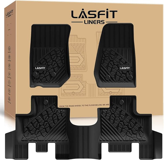 LASFIT Floor Mats for Jeep Wrangler JK 2014-2018 Unlimited 4-Door (NOT for JL or 2-Door) All Weather TPE Custom Fit Car Mats Floor Liners 1st & 2nd Row, Black