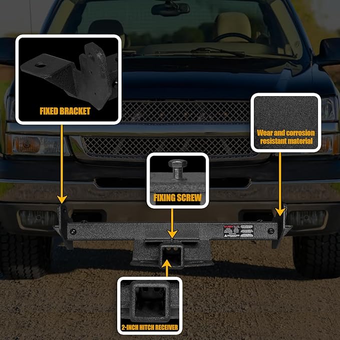 GNG Class 3 Trailer Hitch,2 inch Hitch Receiver,Compatible with Chevrolet Silverado, Suburban, GMC Sierra, Yukon XL, Fascia Trimming Textured Towing Hitch,Steel,Black