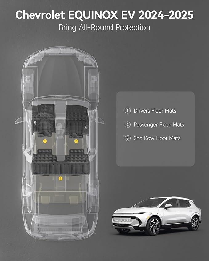 3W Floor Mats Fit for 2024 2025 Chevrolet Chevy Equinox EV (Non Fuel), TPE All Weather Custom Fit for Chevrolet Equinox EV (Non Fuel) Accessories 1st and 2nd Row Full Set Car mats