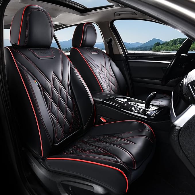 Coverado Car Seat Covers Full Set, Seat Covers for Cars, Waterproof Leather Automotive Seat Cover, Universal Car Interior Protectors Cushion for Most Cars