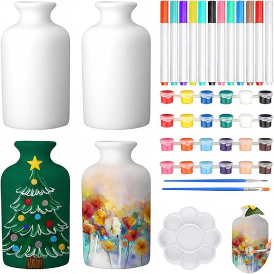 4 Set Paint Your Own Porcelain Paint Vase Art Project White Ceramic Painting Kit for Adults Porcelain Vase Decorating Kit with Christmas Holiday Supplies DIY(Classic)