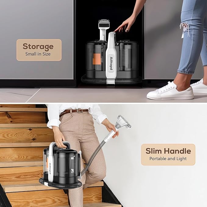 Portable Carpet & Upholstery Spot Cleaner Machine, Powerful Suction & Handheld Carpet Cleaner, Deep Stain Cleaning for Carpet, Car, Couches, Pets, with Carpet Cleaner Solution