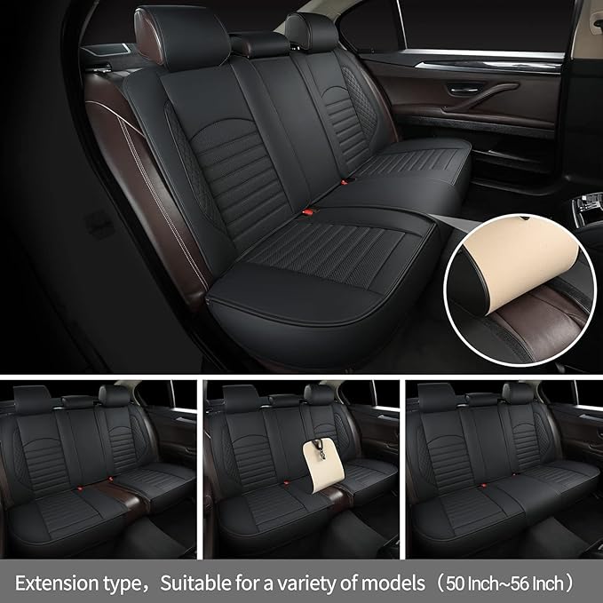 Car Seat Covers 5 Seats Full Set, Waterproof Napa Leather Automotive Seat Protector for Cars SUV Truck Sedan, Universal Anti-Slip Car Seat Cushion Interior Accessories, Black