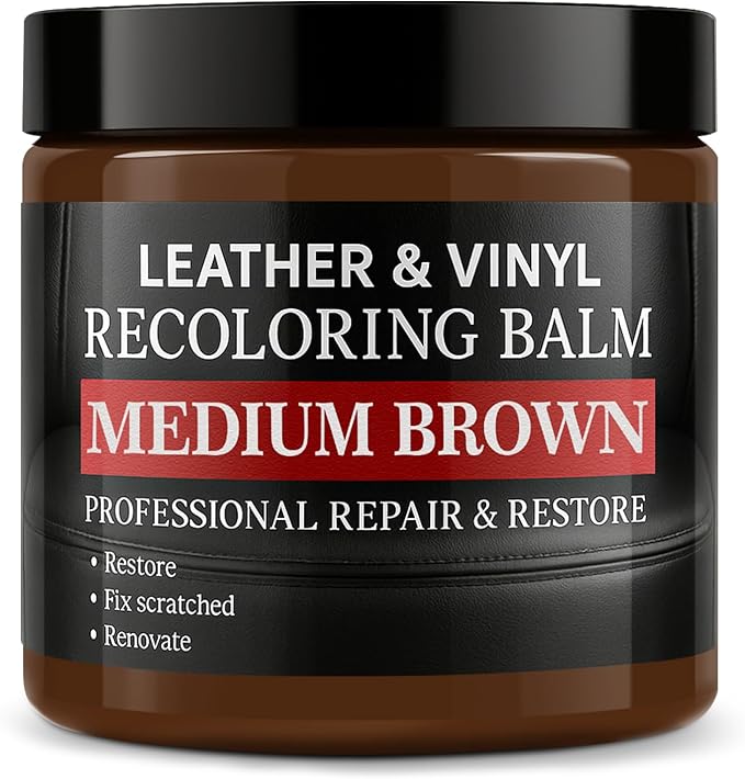 Leather Color Restorer, Leather Recoloring Balm, Scratch Remover, Leather Dye, Leather Paint, Leather Repair Kit for Furniture Couches Car Seats Shoes Bags, Medium Brown