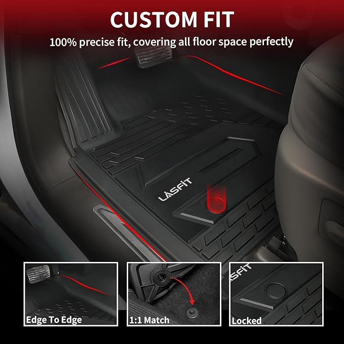LASFIT Front Floor Mats 2019-2026 for Chevrolet Silverado/GMC Sierra 1500, 2020-2026 Chevy Silverado/GMC Sierra 2500HD 3500HD, Crew Cab/Double Cab, All Weather TPE Floor Liners, 1st Row Only
