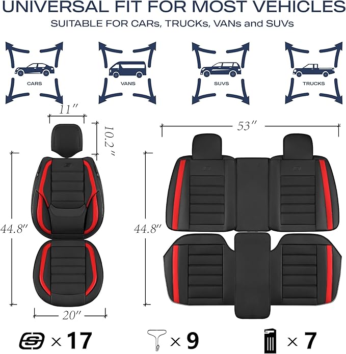 Skechers Seat Covers,Memory Foam Leather Car Seat Covers,Waterproof Car Seat Protector Full Sets,Car Seat Cushion Airbag Automotive Universal Fit for Most Cars,Vans,Trucks,SUV,Red